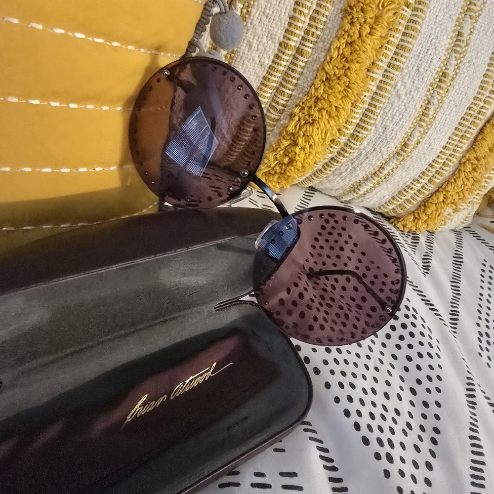Brian Atwood Purple Round Rhinstone Sunglasses & Case